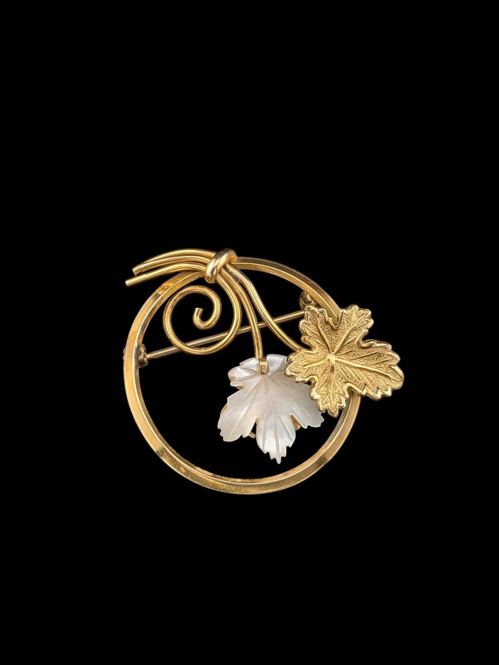 1970s Vintage Creed 12K Gold Filled Grape Leaf Brooch Pin